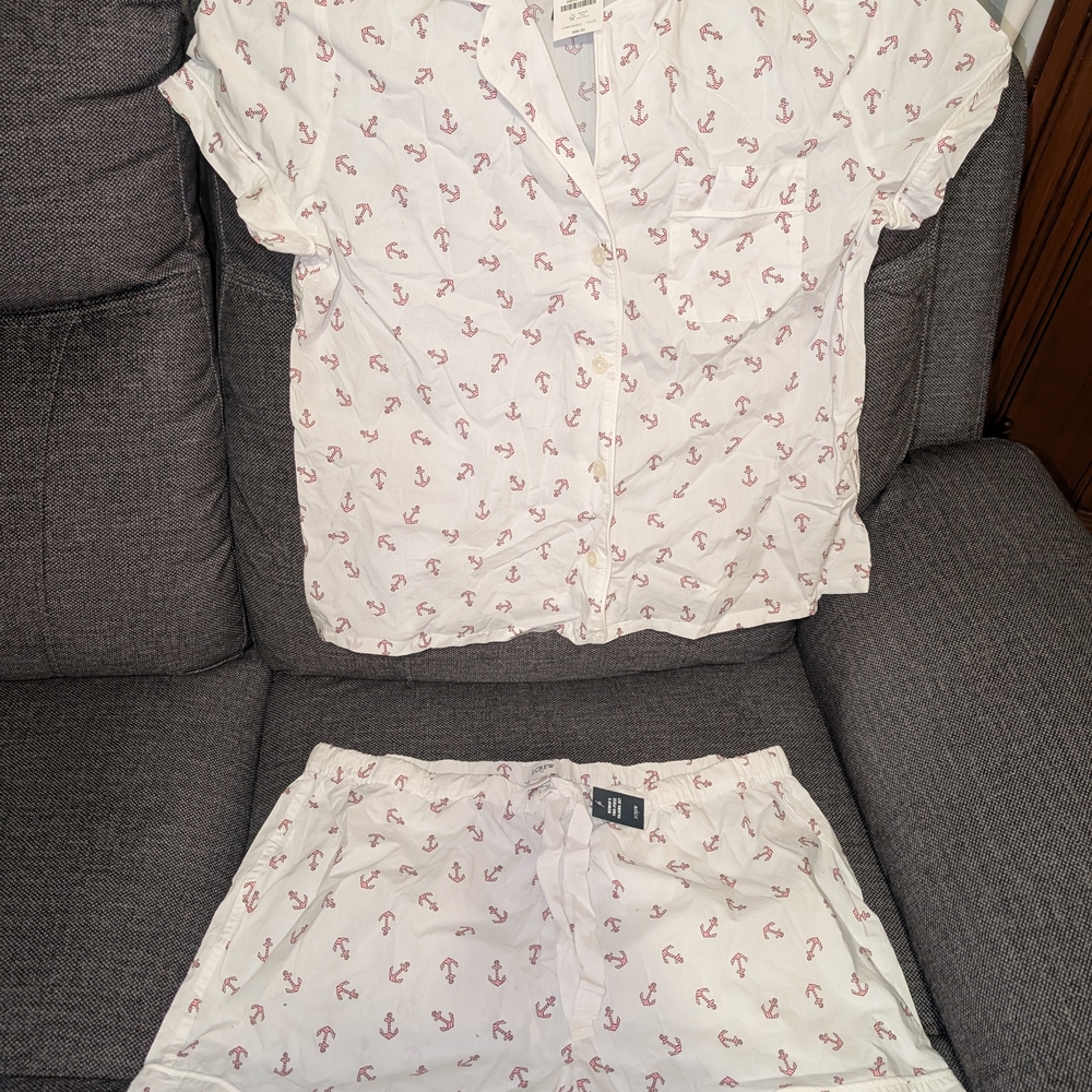 White Anchor Print Pajama Set